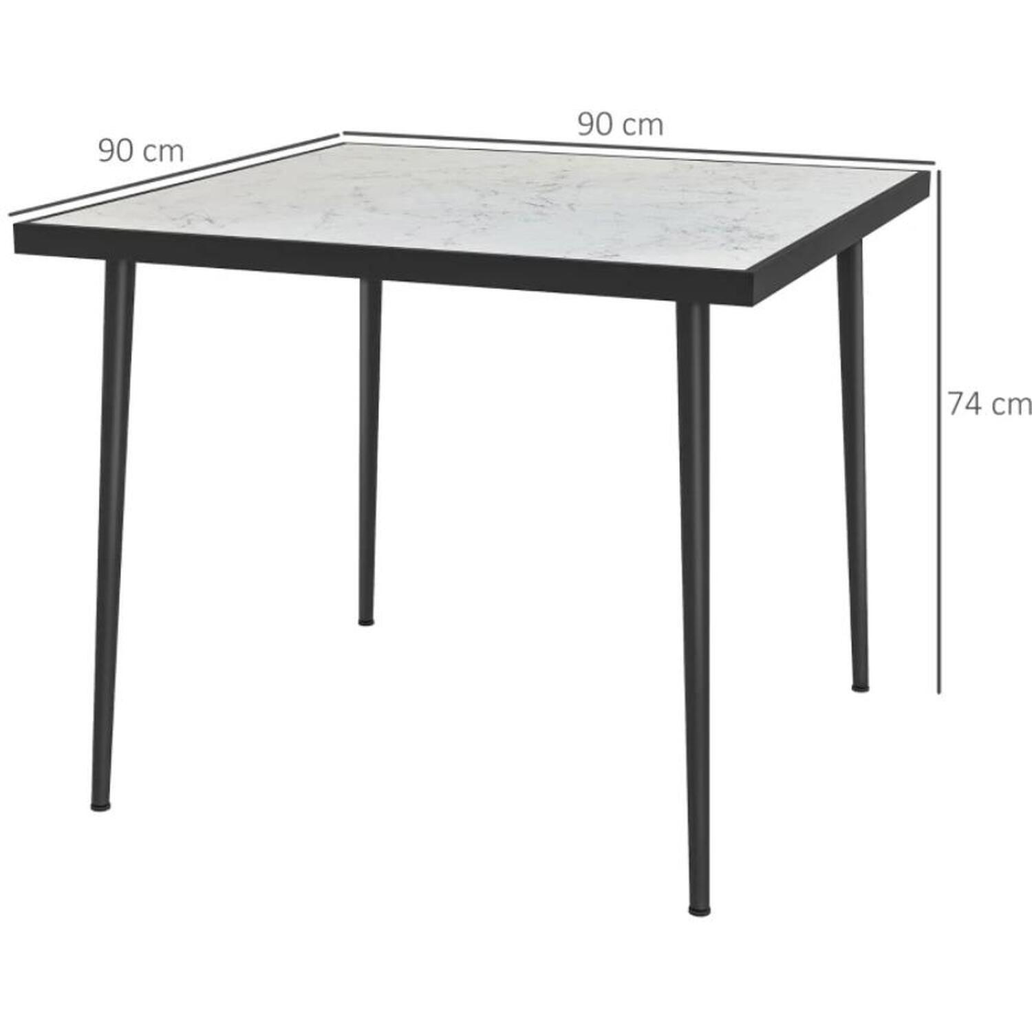 Arizona Square Outdoor Dining Table With Marble Effect Tempered Glass Top - White