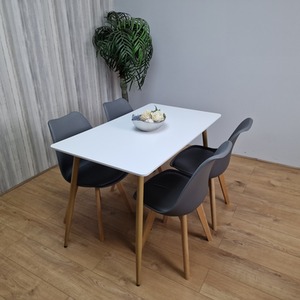 White Dining Table and 4 Grey Chairs Set of 4 Kitchen Dining Set
