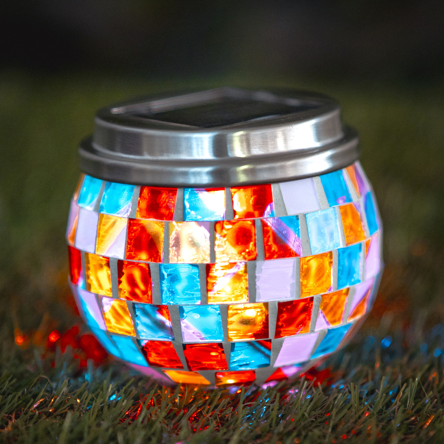Image of Solar Mosaic Glass Lantern - Multicoloured