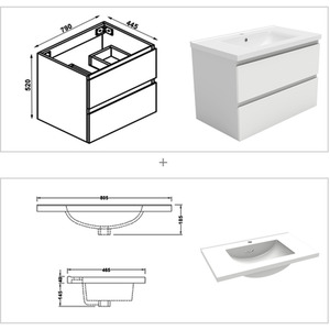 Bathroom Vanity Unit with Basin Wall Hung Cabinet Matt White 800mm