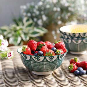 Leaf Print 4-Piece Ceramic Bowl Set
