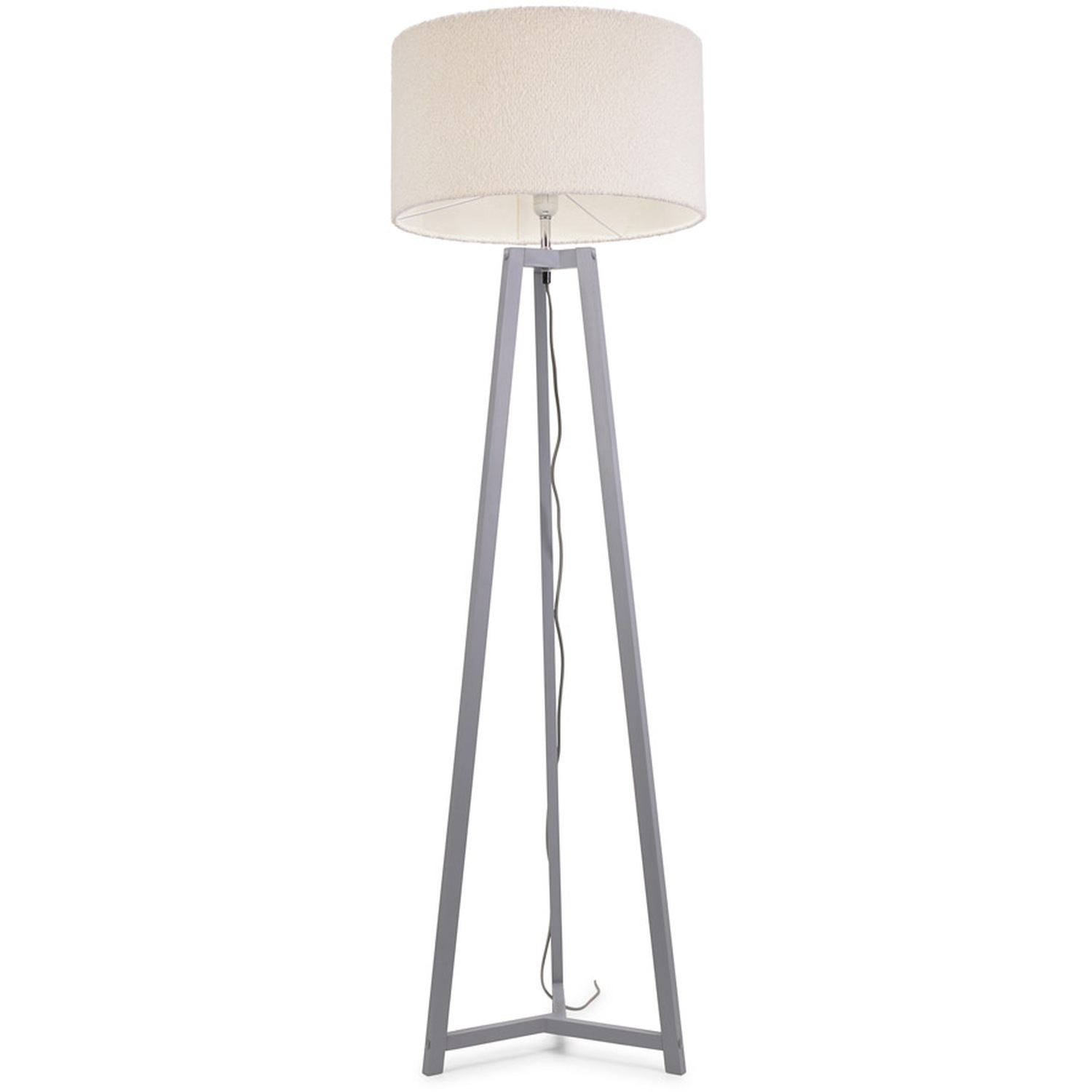 Lottie Grey Wood Floor Lamp Boucle Shade and LED Bulb - Cream
