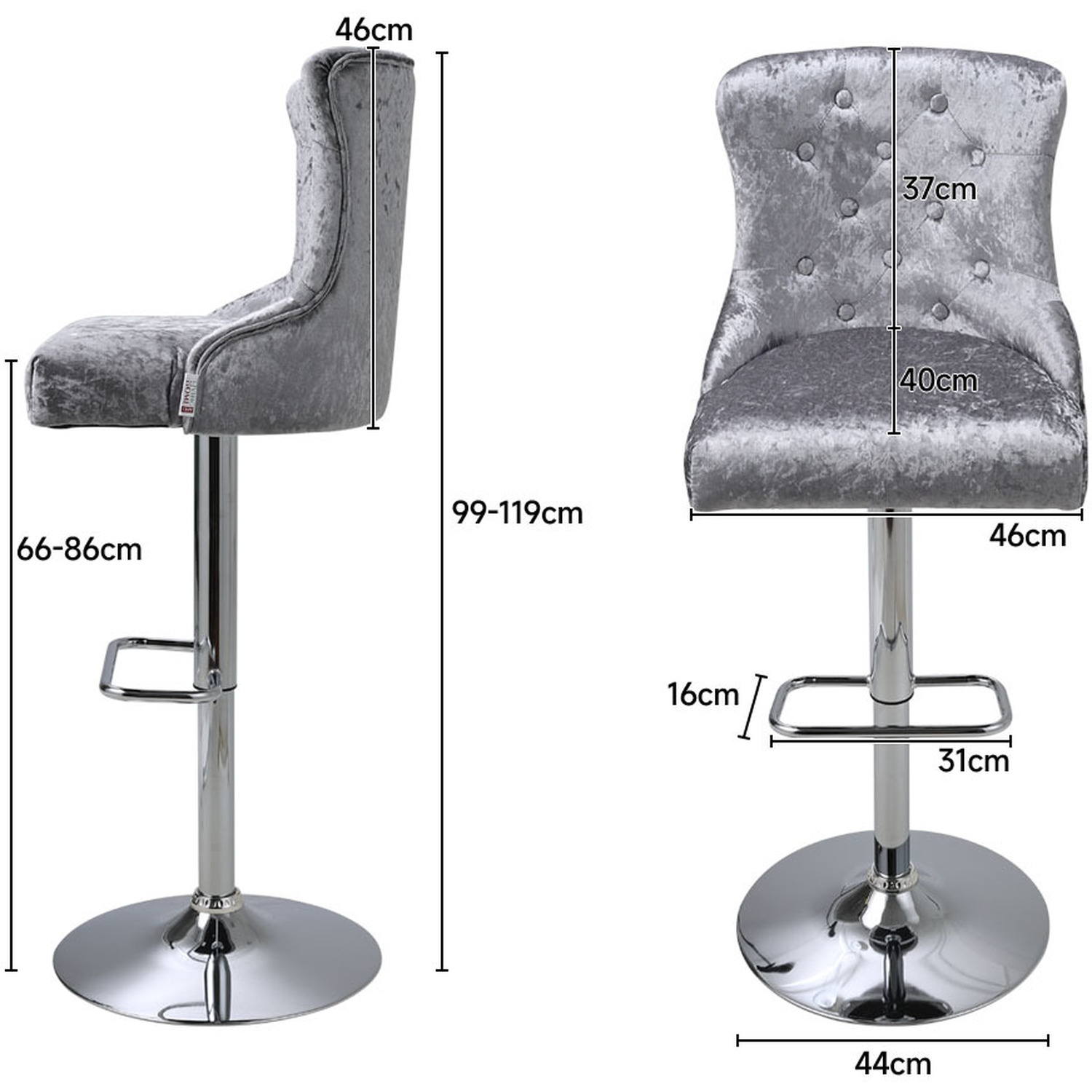 Button Back Stools Set of 2 Velvet Adjustable Bar Stools with Button Back