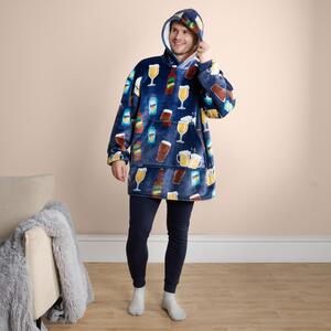 Beer Print Sherpa Hoodie Blanket