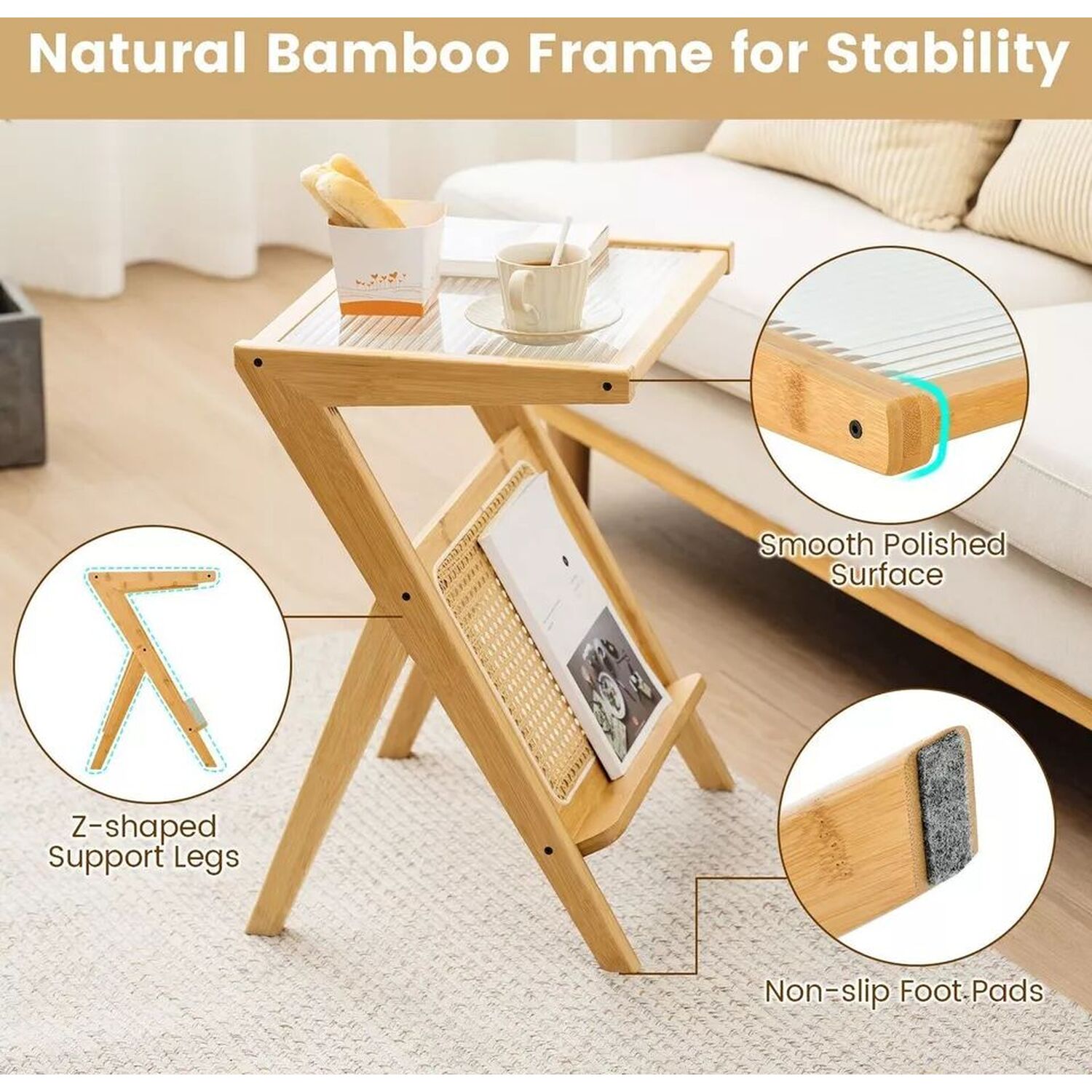 Bedside Table with Magazine Rack