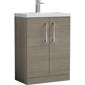 Compact Floor Standing 2 Door Vanity Polymarble Basin 600mm Solace Oak