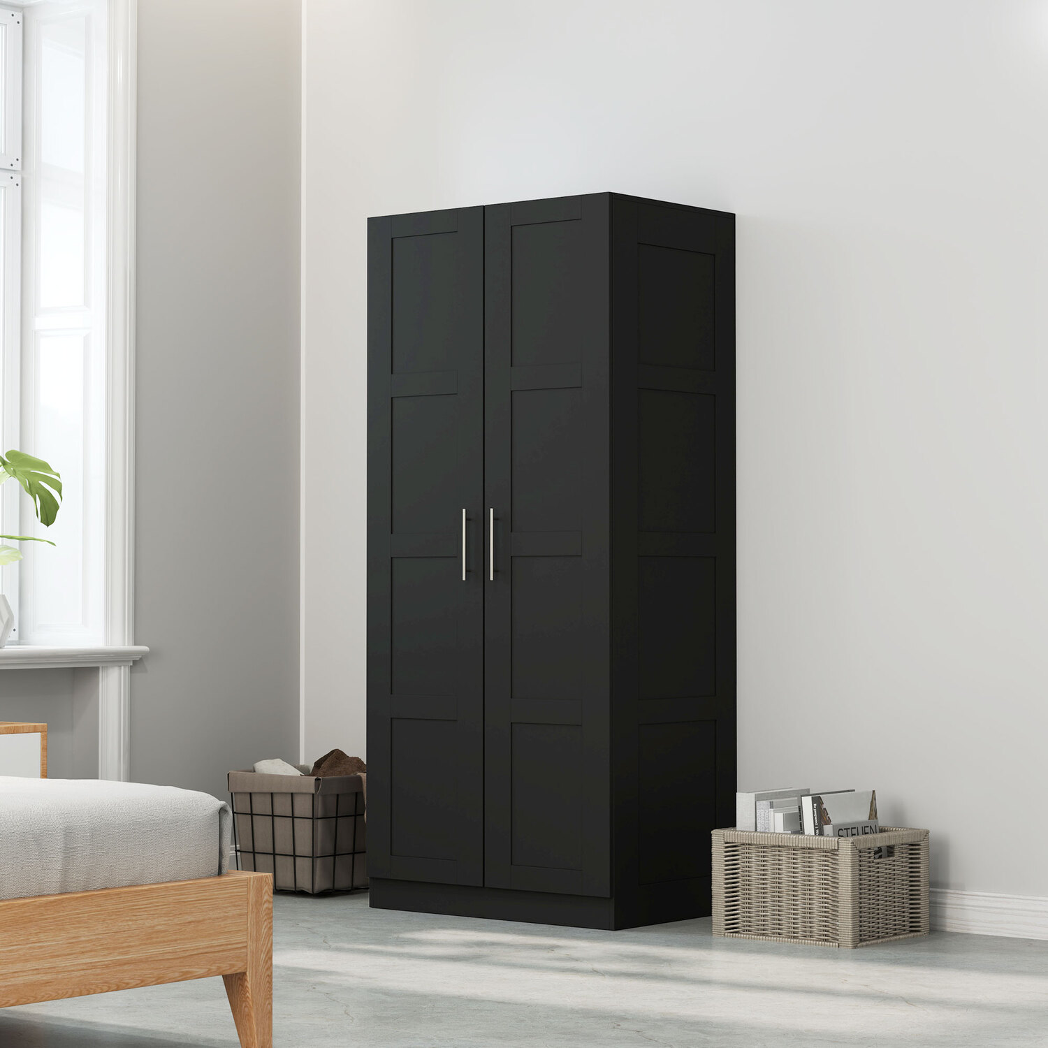 Homcom Double Wardrobe With Shelves Hanging Rail - Black