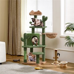 Green / Particle Board, Fabric, Plush, Sisal Cactus Cat Tree with Natural Sisal shot 7257580