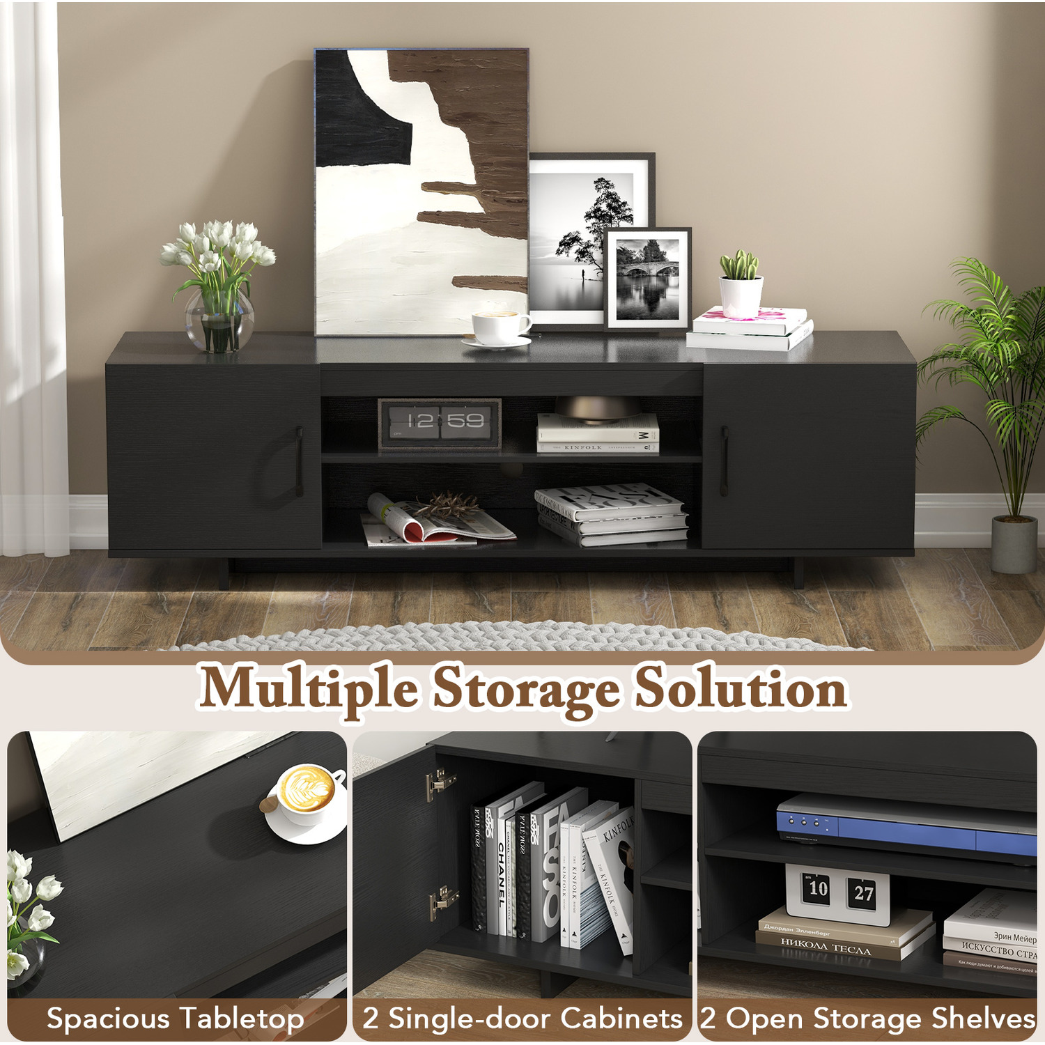 Tv Stand Media Console Table - Black