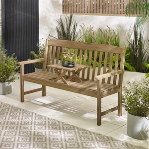 Lox 2 Seat Solid Wood Outdoor Bench with Pop-Up Table