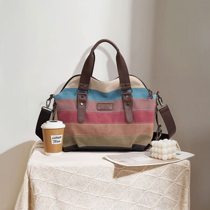Canvas Shoulder Bag with Colour-Block Design
