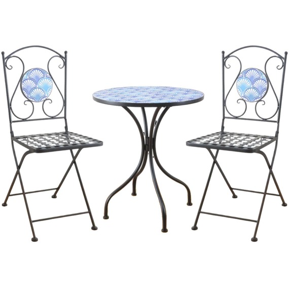 Ocean Blue Shell Mosaic Bistro Patio Garden Set Outdoor Furniture 