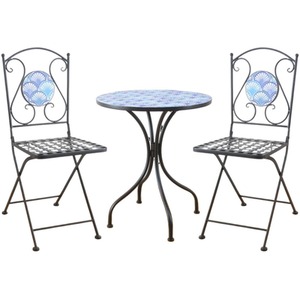 Ocean Blue Shell Mosaic Bistro Patio Garden Set Outdoor Furniture