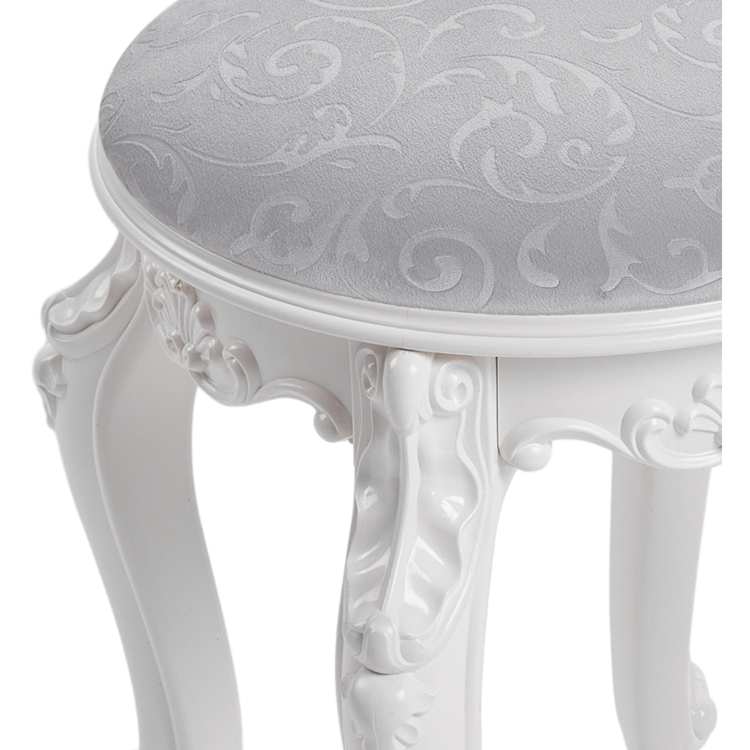 Flannel Round Upholstered Dressing Makeup Stool - White