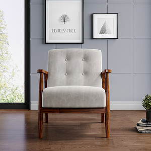 Upholstered Tufted Armchair with Solid Wood Frame