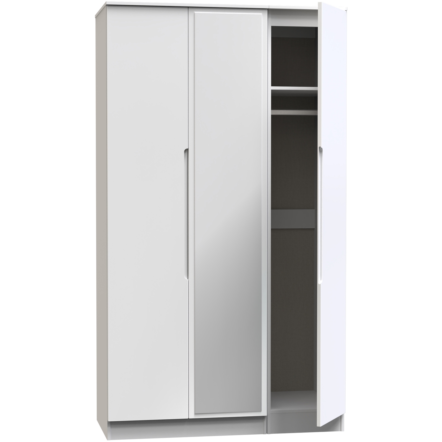 Milan Ready Assembled Tall Triple Mirror Wardrobe - White Gloss White Gloss Fronts Matt Carcass