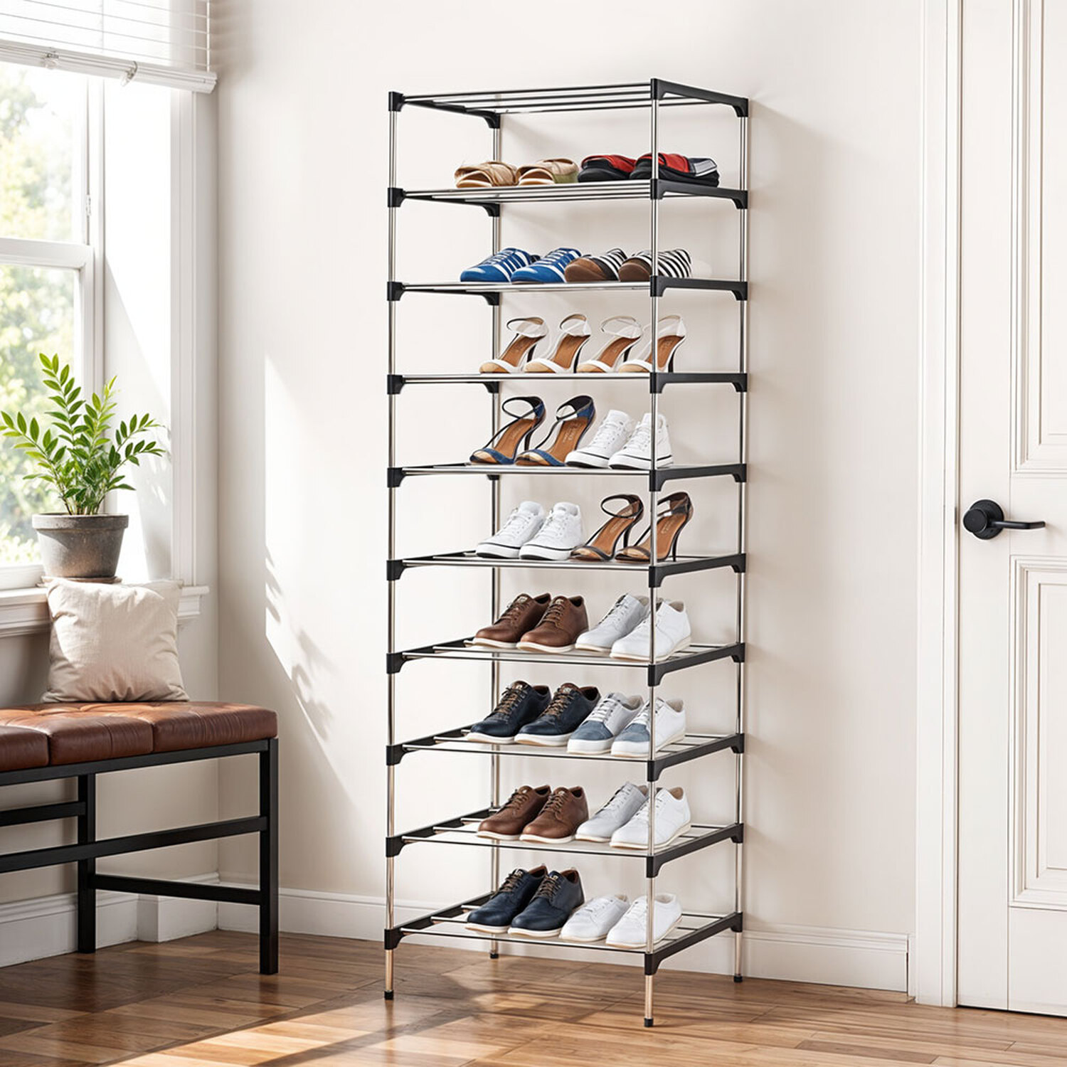 Lifeideas 10-Tier Silver Shoe Rack - Silver&Black