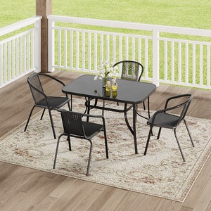 Outdoor Tempered Glass Patio Table with Four Rattan Chairs