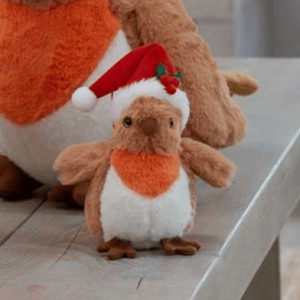 Plush Christmas Robin Decoration with Santa Hat