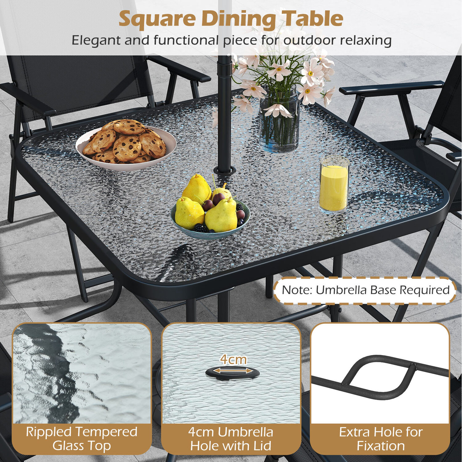 6 Pieces Outdoor Dining Set With Umbrella - Black