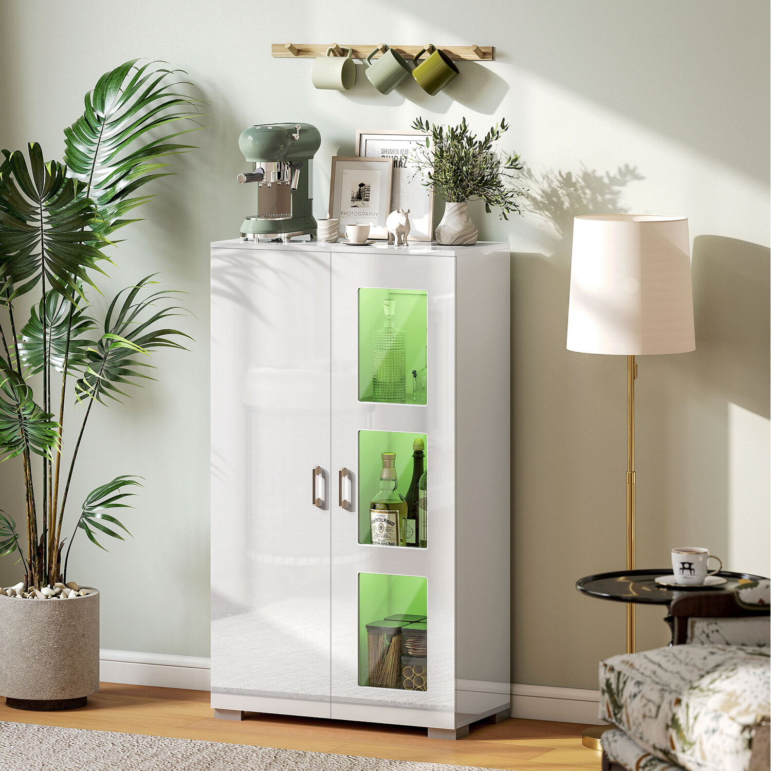 HOMCOM Display Cabinet with Glass Shelves Sideboard for Living Room