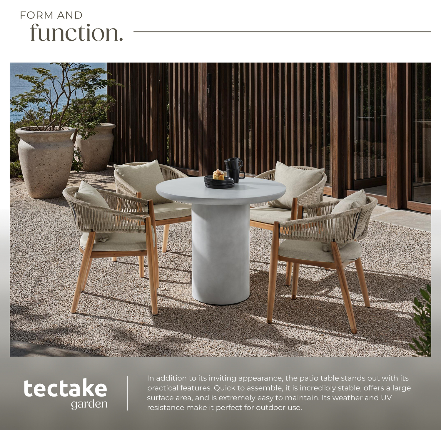 Round Garden Table Talmi In Stone Grey Minimalist Design And Weather Safe - Concrete Gray