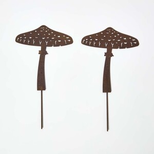 Steel Parasol Mushroom Garden Stake Decorations, Set of 2