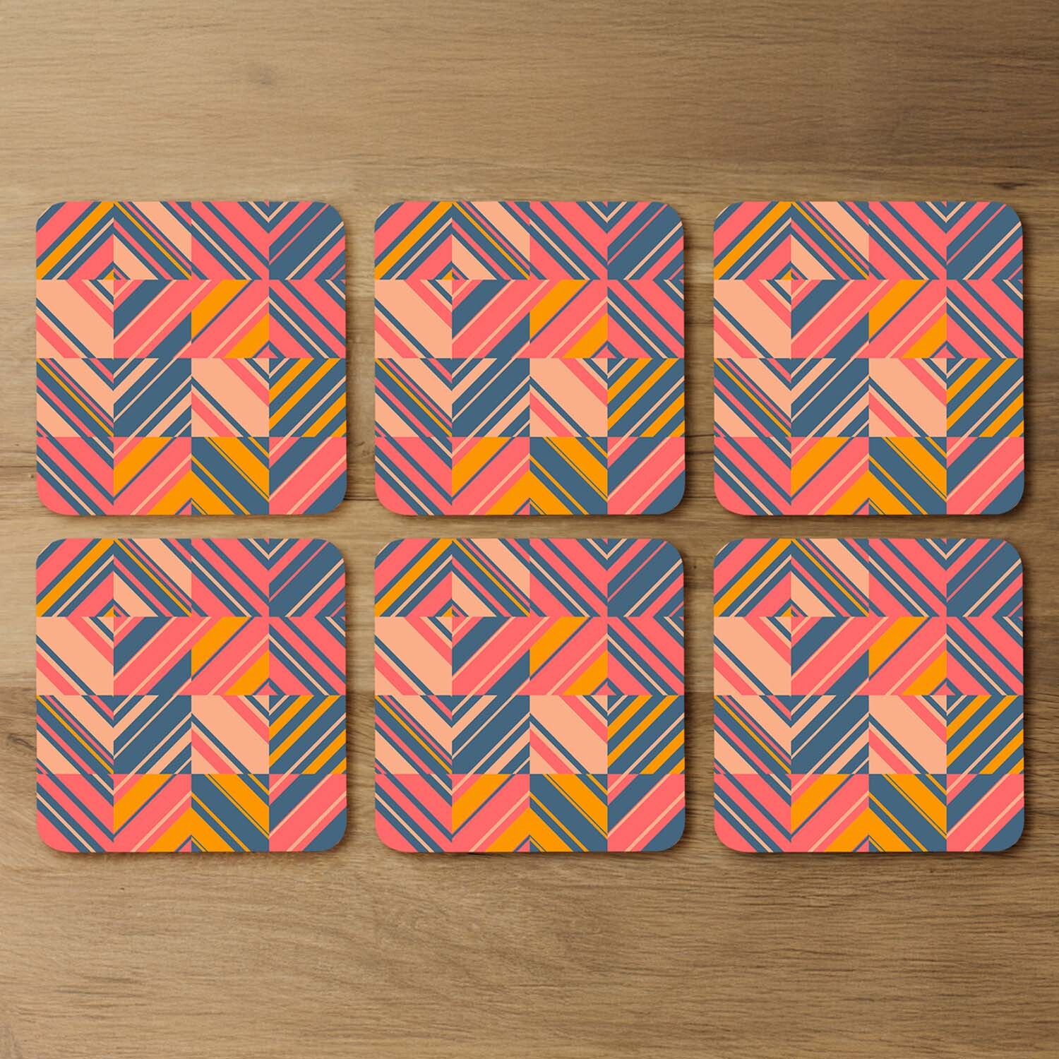 Striped Bright Geometric Pattern Coaster - Orange