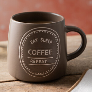 Mikasa 'Eat Sleep Coffee Repeat' Stoneware Mug, Brown Cup for Coffee, 400ml