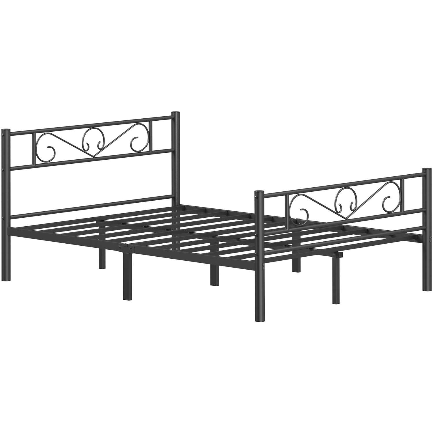 Double Bed Frame Metal Bed Frame Fits 135 X 190 Cm Mattress - Black