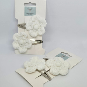 White White knitted flower Hair Clip Pk2