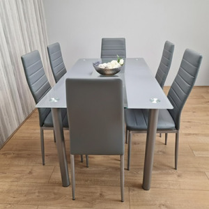 Kosy Koala Grey Glass Dining Table Set with 6 Chairs Modern Dining ...