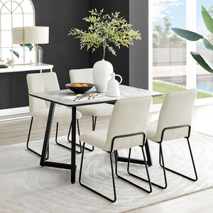 Carson White Marble Effect Dining Table and 4 Halle Chairs