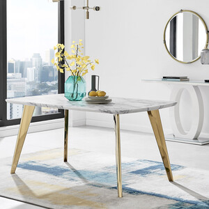 Andria Marble Effect Gold Leg 6 Seater Dining Table