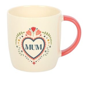 Mum Folk Heart Mug Cute Ceramic Gift for Mothers Day Birthdays