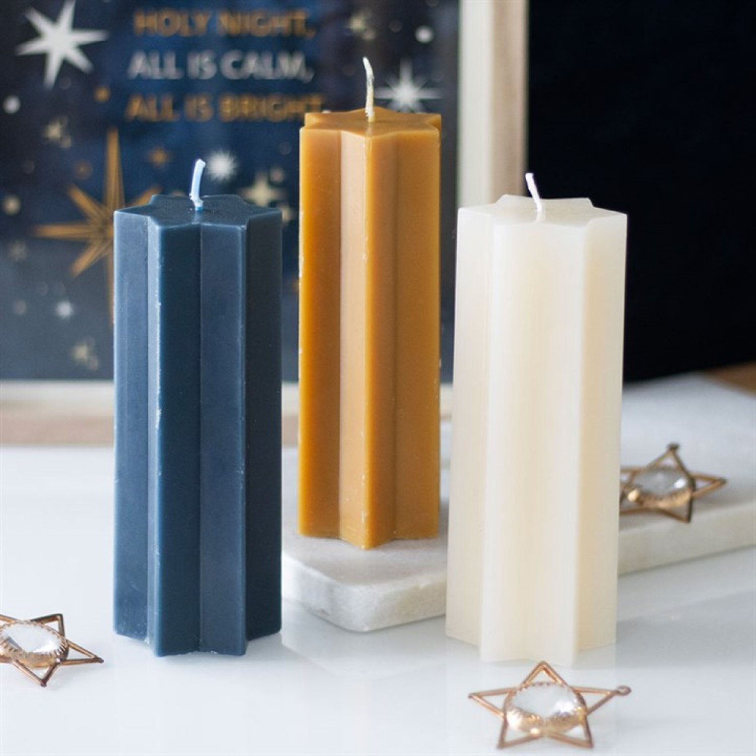 Gold Starry Night Taper Candle Festive Unscented Dazzling Decor - Orange