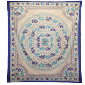 Elephant Mandala Wall Hanging  Beach Spread in Blues