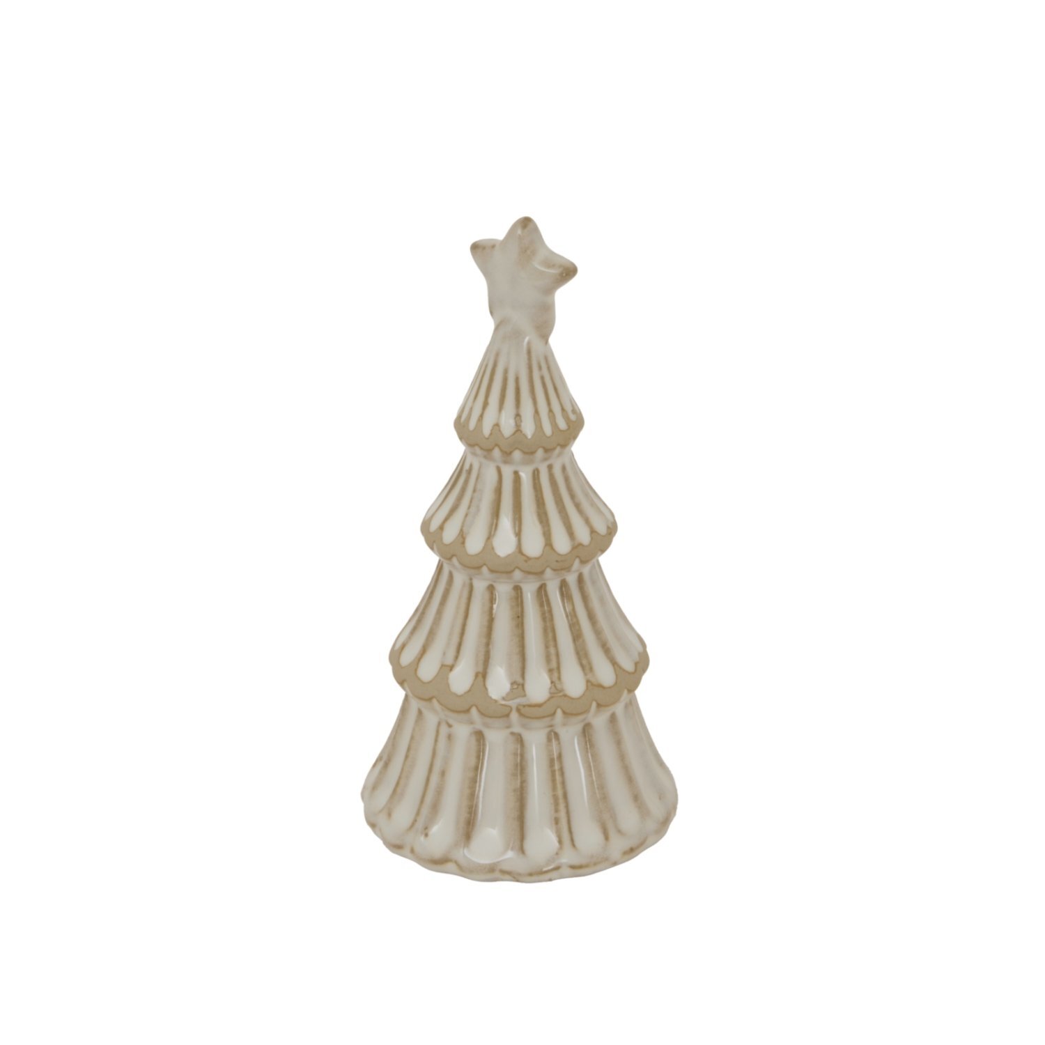 Alora Snowy Layered Ceramic Tree With Star Winter Decor - Brown