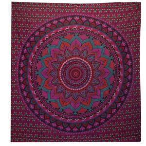 Double Cotton Bedspread  Wall Hanging - Classic Mandala in Purple