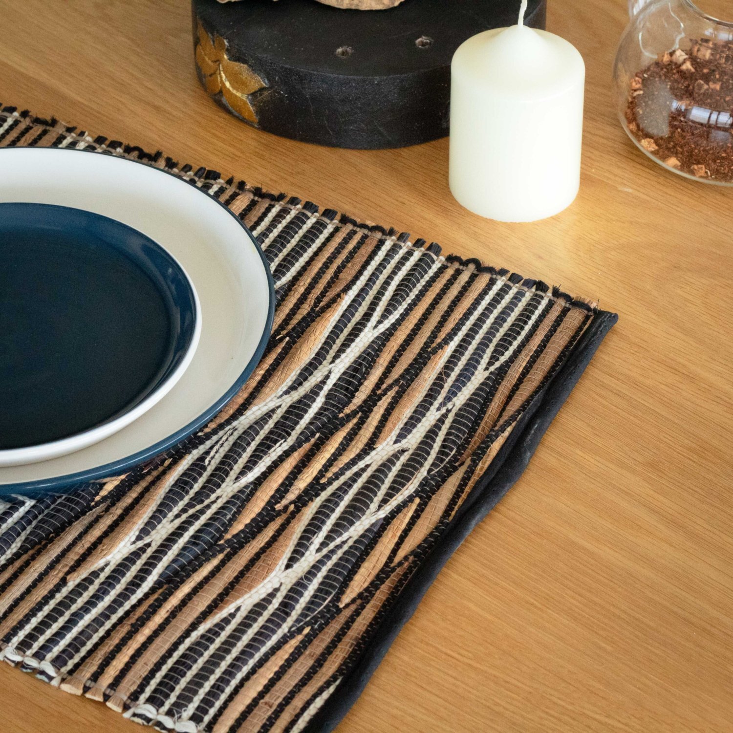 Image of Water Hyacinth Black White Waves Placemat&hellip;