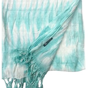 Boho Java Art Scarf - Teal Stripes  Motifs, 62x200cm, Linen-Rayn Blend