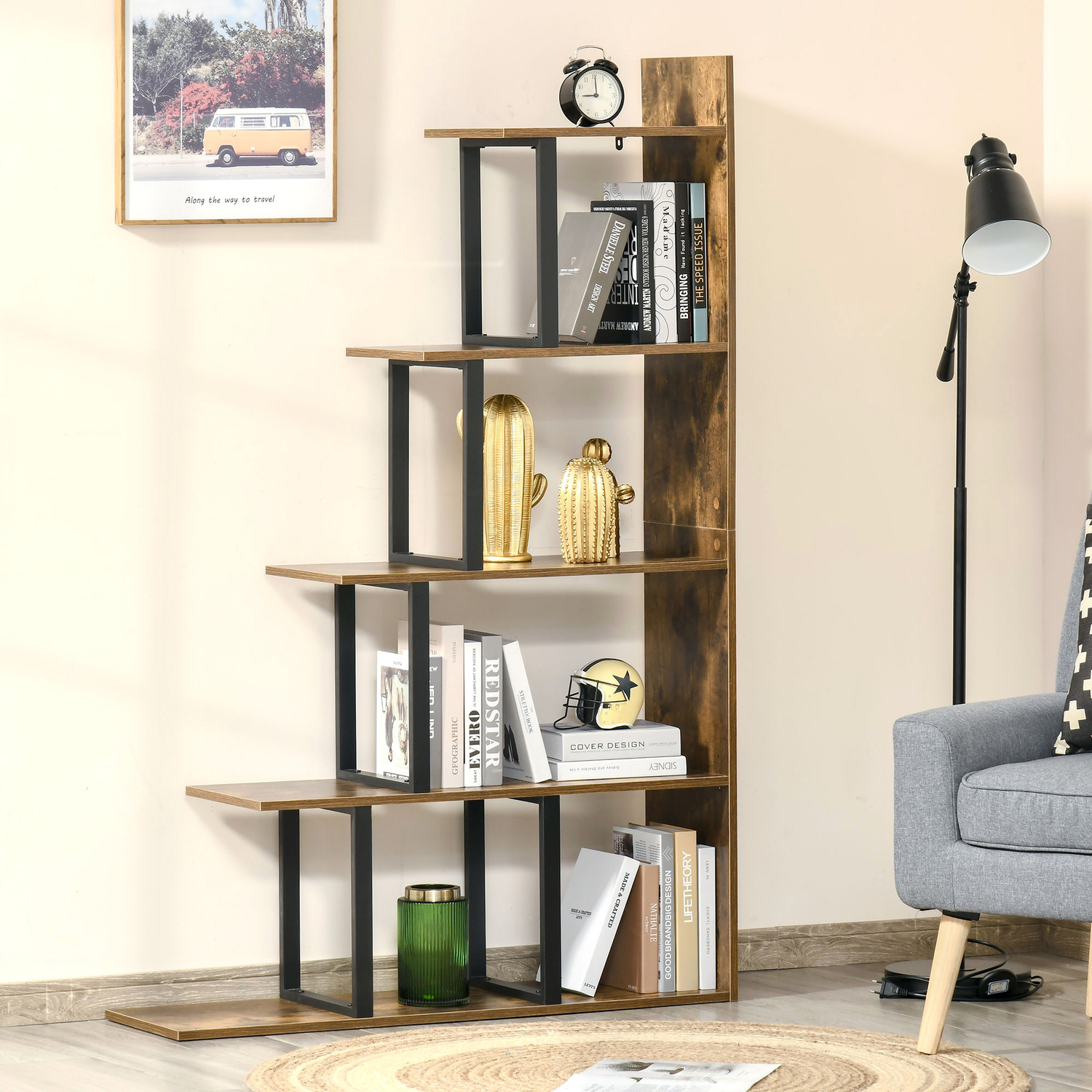 Homcom 5-tier Ladder Shelf Display Plant Stand Home Office Ladder - Rustic Brown