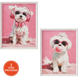 Poised Pink Maltese Dog Framed Art