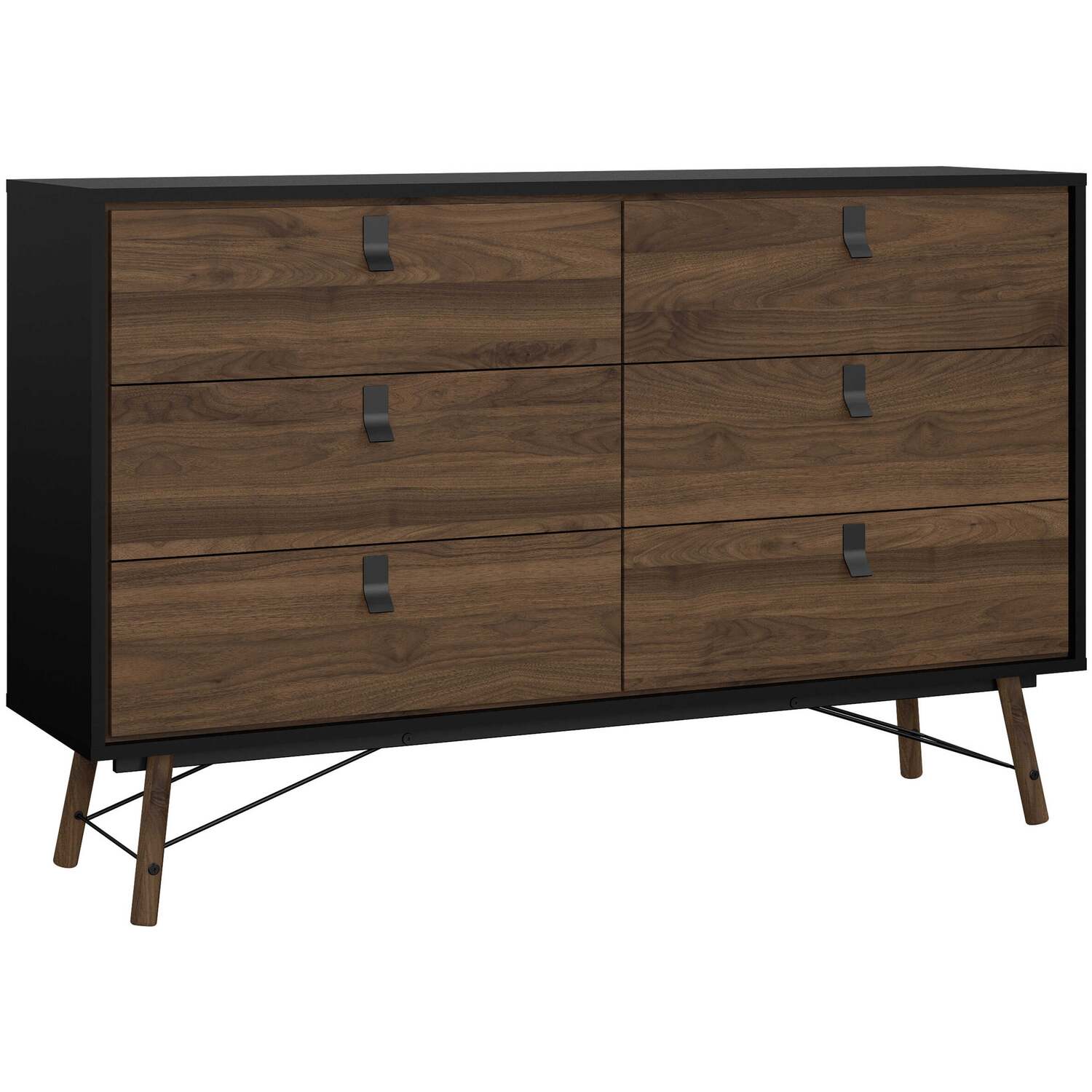 Juno Wide 6-Drawer Chest in Matt Black Walnut - Black