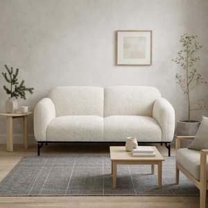 Wyld Haus Samba 2-Seater White Sherpa Bouclé Sofa with Matte Black Legs