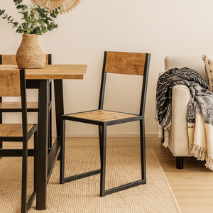 Set of 2 Industrial Mango Wood Dining Chairs, Black Metal Frame