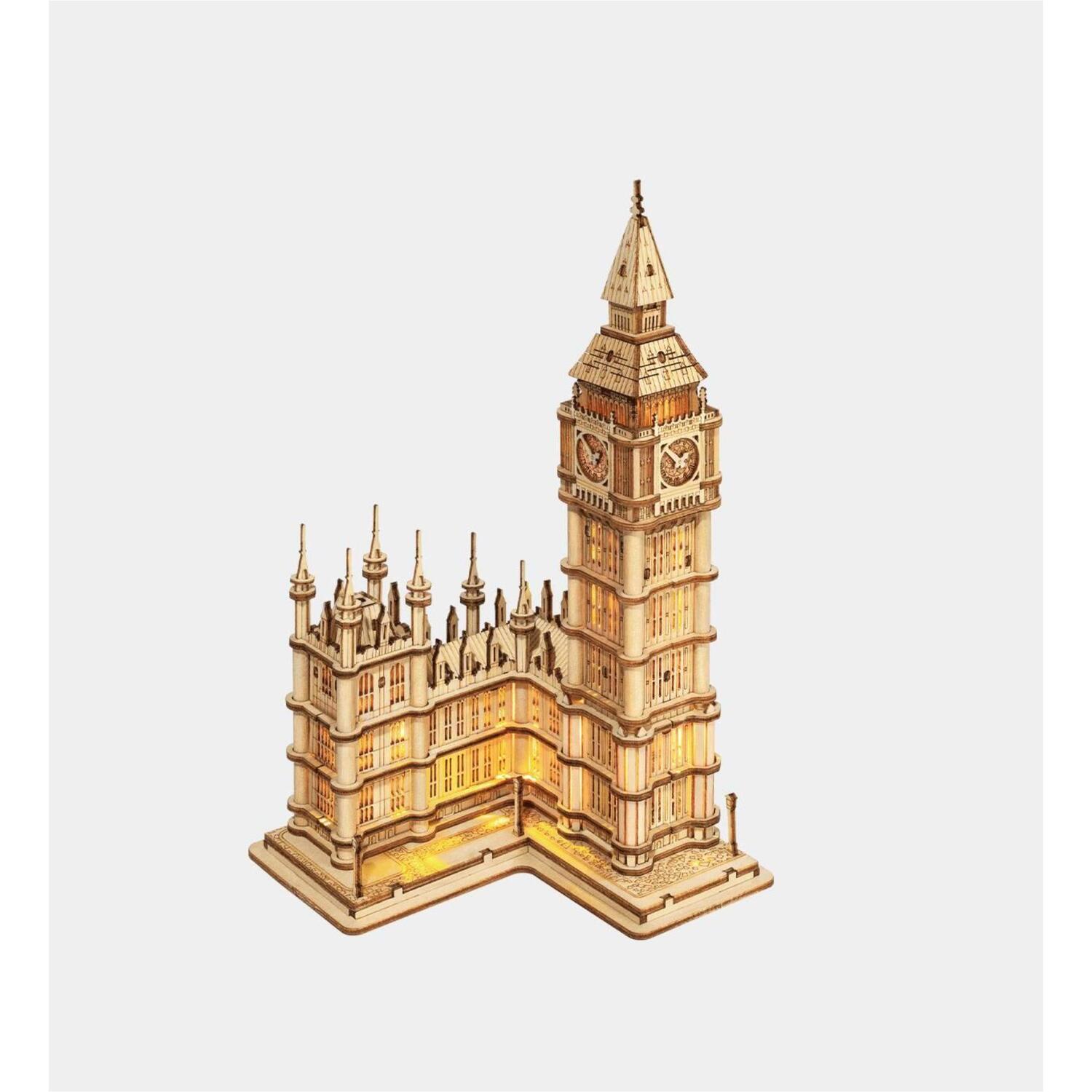 Robotime Big Ben Wooden Puzzle With Light 228 Pieces - Natural Wood