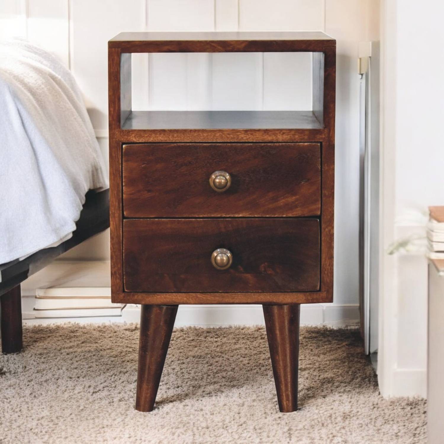 Solid Wood Mini Classic California Walnut Bedside - Brown