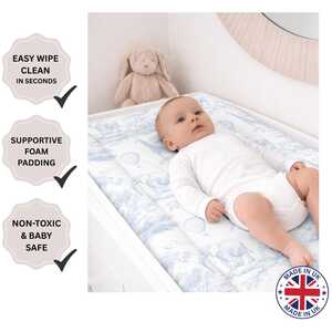 Deluxe Baby Changing Mat – Blue Toile De Jouy Safari