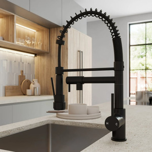 Pull Out Kitchen Mixer Tap Dual Spout Spray Mono Swivel Single Lever Matt Black